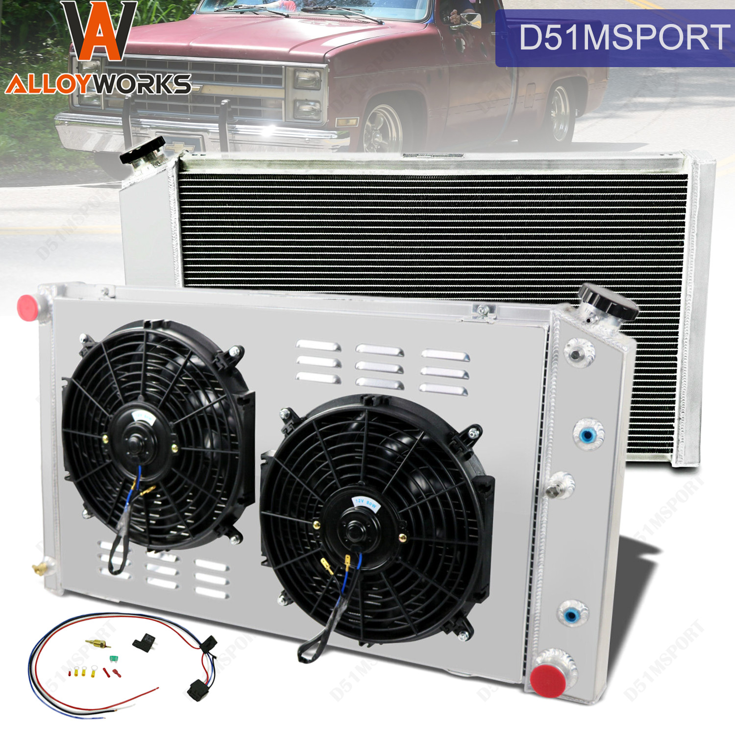 3 Row Aluminum Radiator Shroud Fan For 1973-1986 Chevy GMC C/K C10 C20 C30 K10