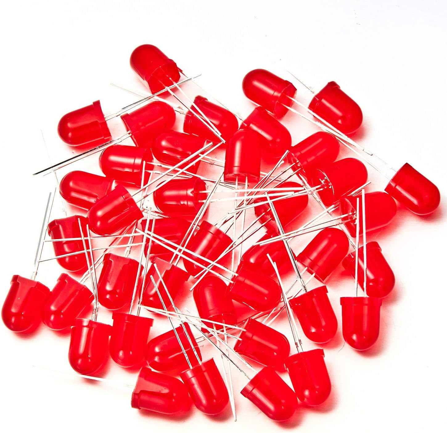 50 pcs 10mm Red Diffused LED Diode Lights (DC 2V 20mA) | (Colored Lens Round)...