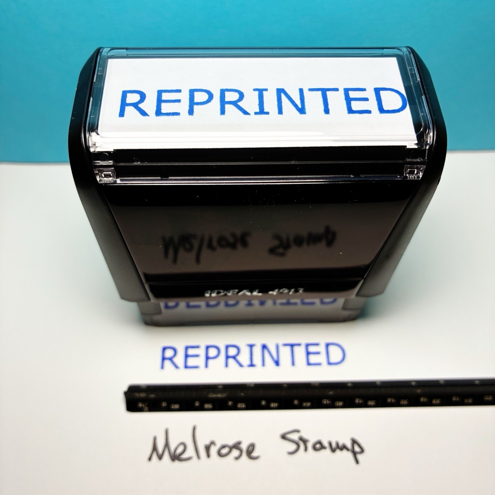 Reprinted Rubber Stamp Blue Ink Self Inking Ideal 4913