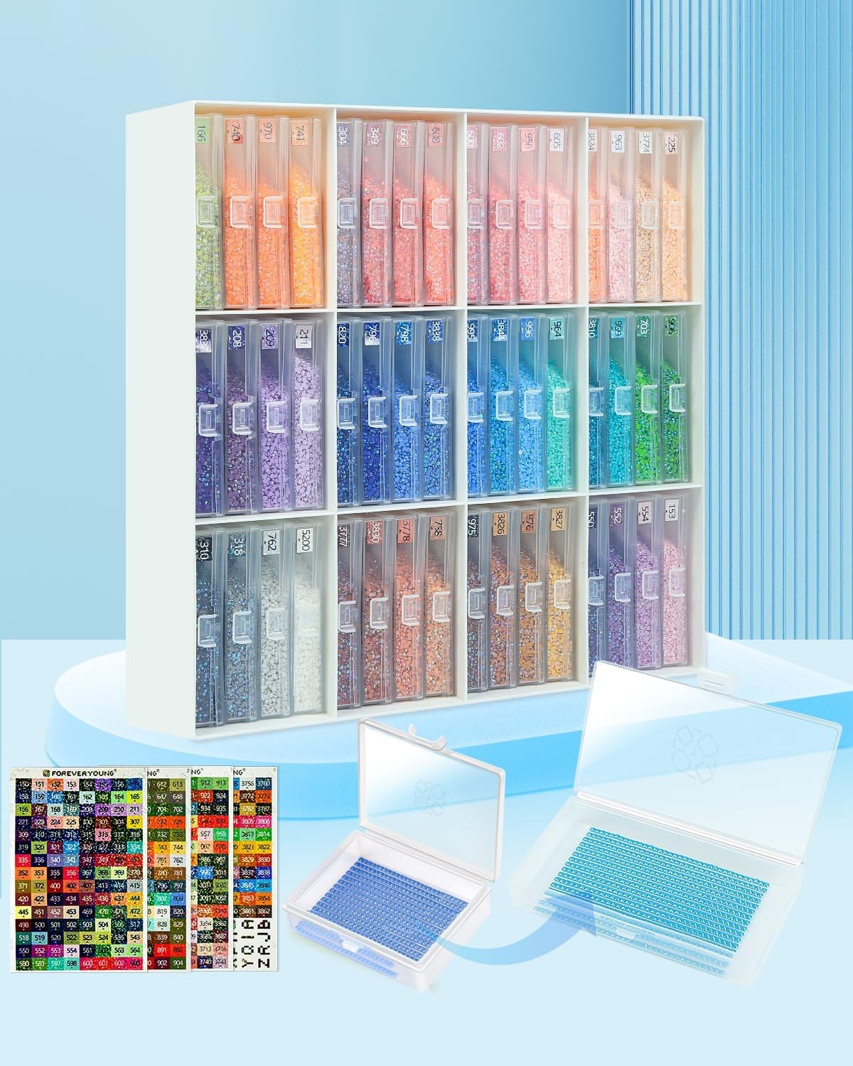 ForeverYoung Extra Large Diamond Art Storage Containers Trays ＆ Stand, 48pcs