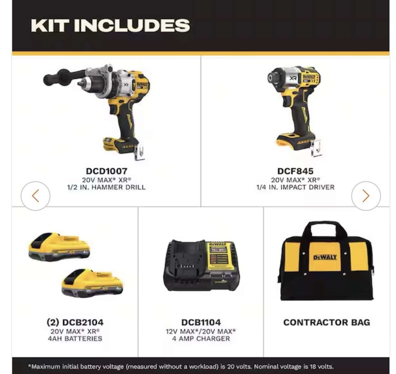 DEWALT 20V Brushless Hammer Drill/Impact Driver Kit DCK2101QQ2, 2 Batteries