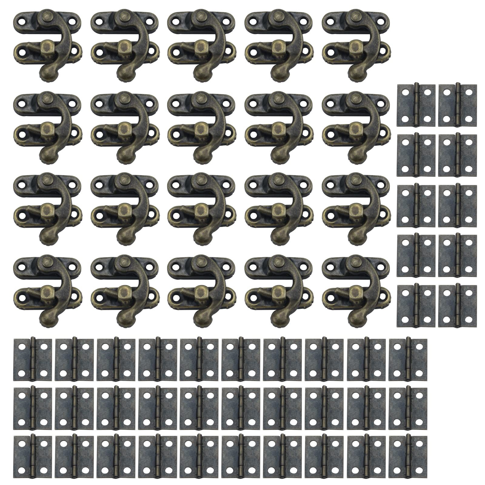 40Pcs Mini Box Hinges, 20 Sets Antique Right Latch Hasp Wood Jewelry Box Trinket