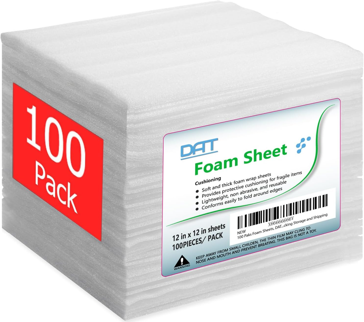 100 Pack Foam Sheets,  12" X 12", 1/16" Thickness, Foam Wrap Cushioning Material