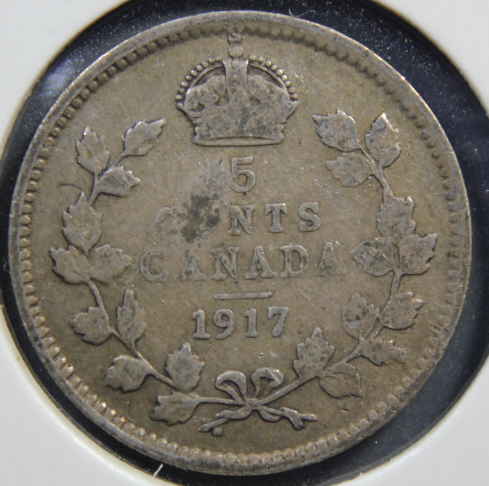 1917 Canada King George V Silver 5 Cents Coin *dent