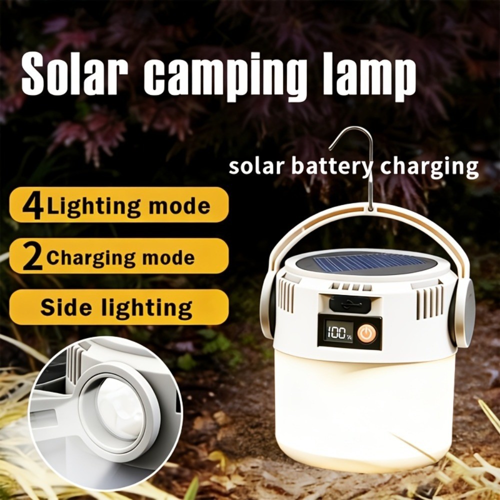 Solar Camping Lantern 6 Light Modes USB Rechargeable Power Bank Hook