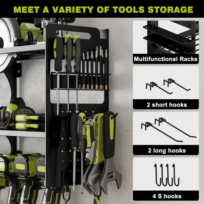 Tool Organizer Wall Mount, 16 Slots, 3-Tier Drill & Cordless Tool Storage Holder