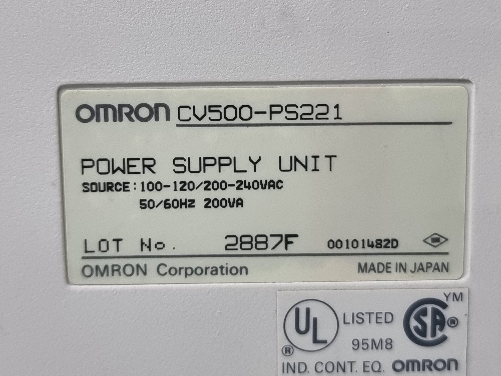 Omron CV500-PS221 POWER SUPPLY UNIT PS221