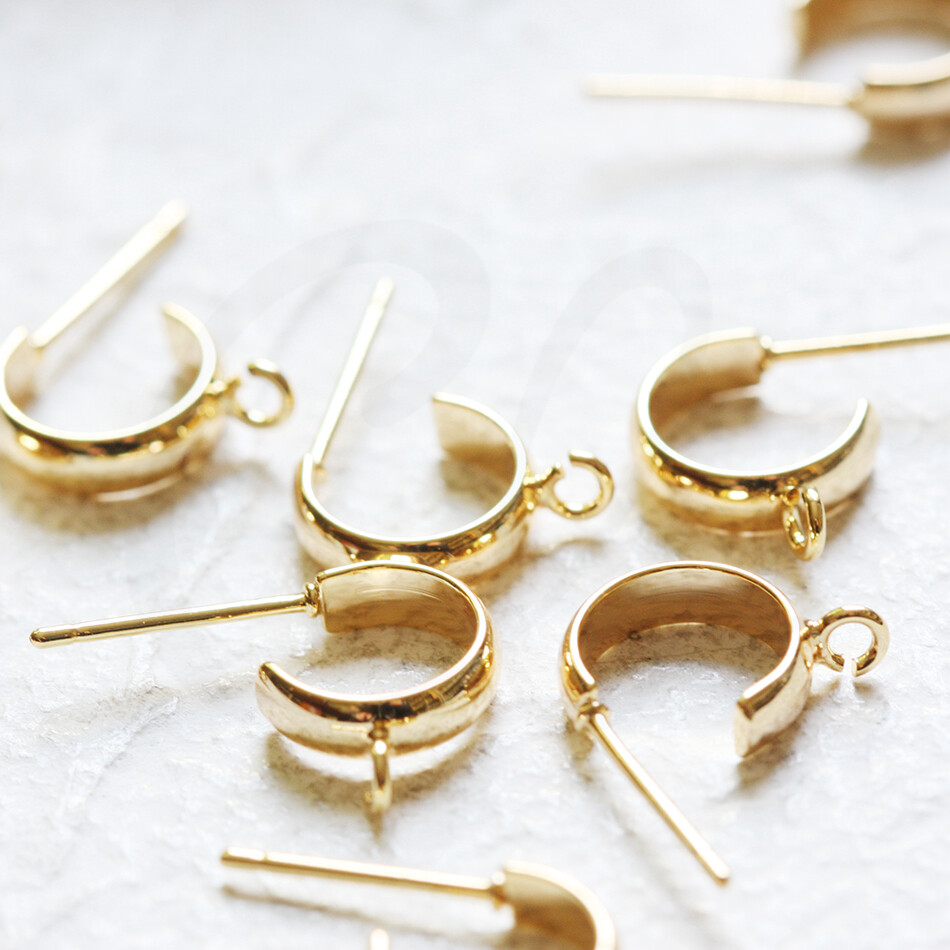 2 Pieces (One Pair) Gold Plated Brass Earring Post - C Shape 12x17mm (CW-4402C)