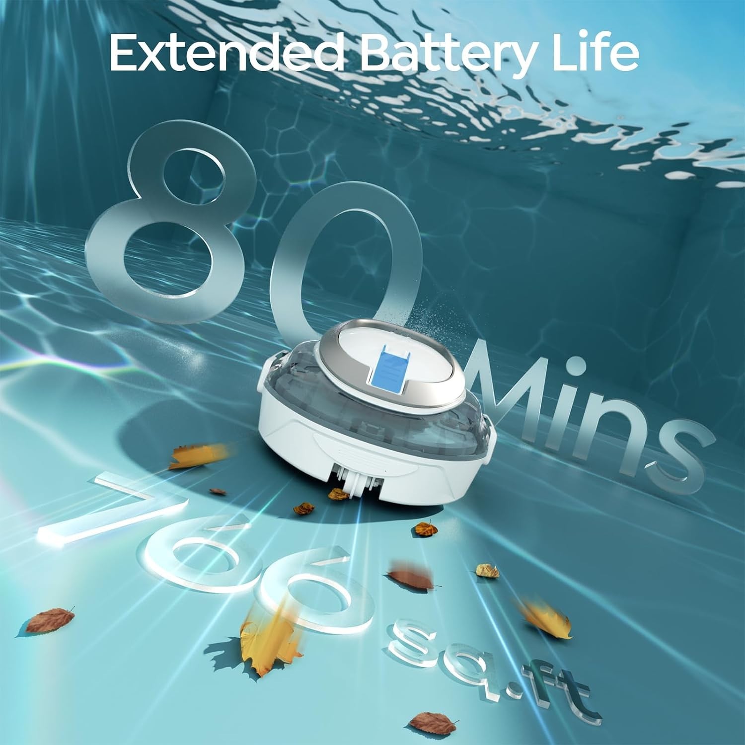 Pool Vacuum Robot for above Ground Pools, Cordless Operation, 80-Min Runtime