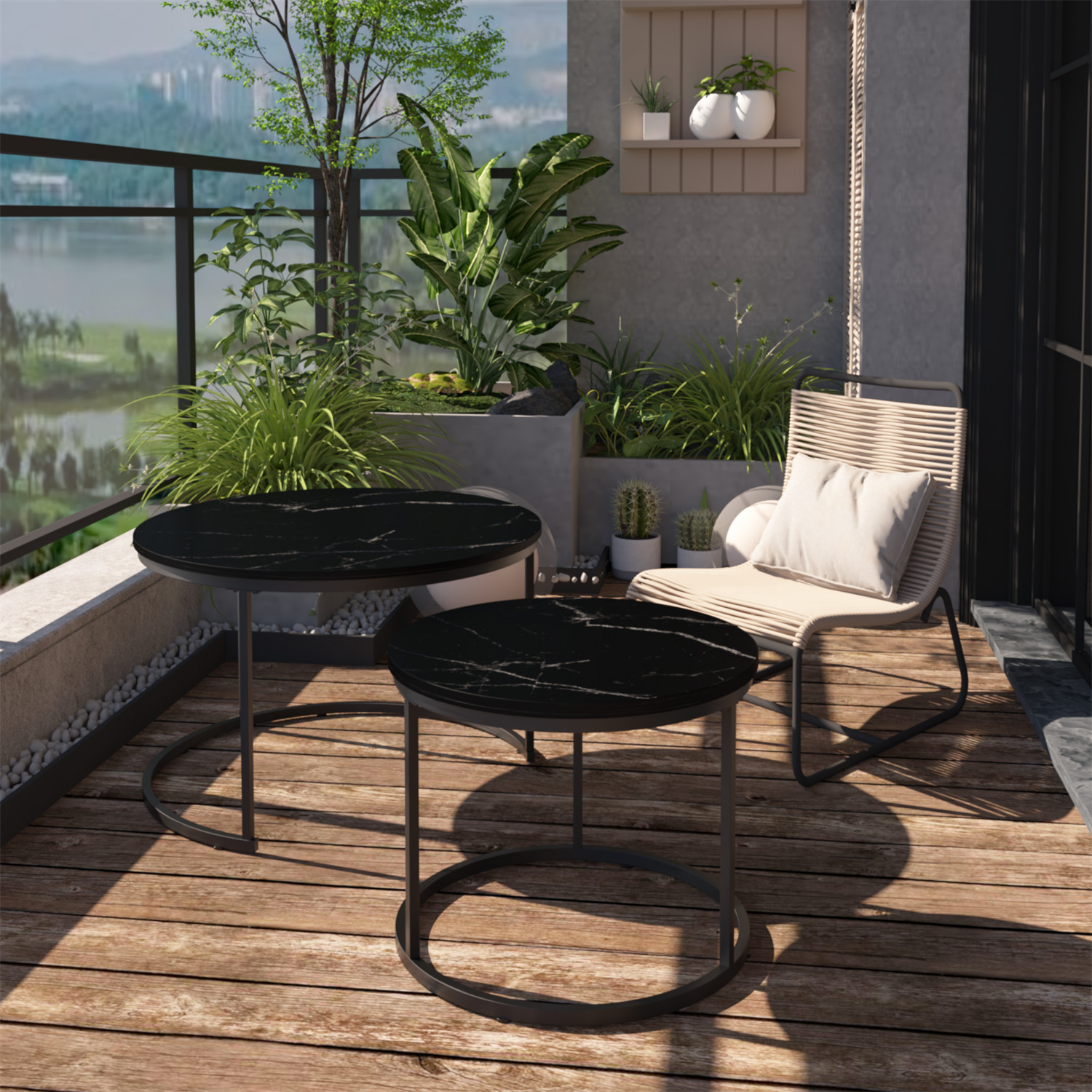 Nesting Coffee Table Center Cocktail Table Round Side Table for Living Room