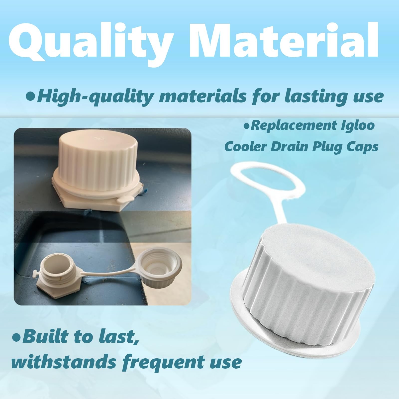 2 PCS White Plastic Threaded Drain Plug Cap with Tether Fits Igloo Cooler Dra...