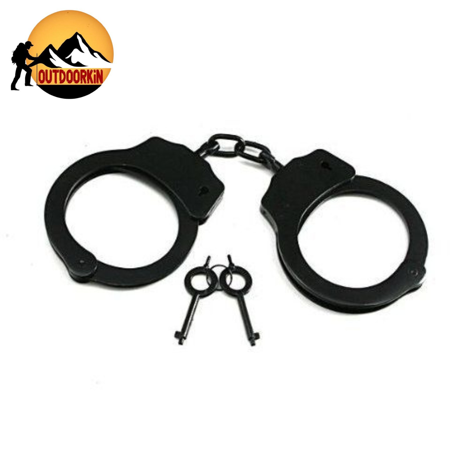 REAL Handcuffs DOUBLE LOCK Chained BLACK STEEL Hand Cuffs w/ Keys