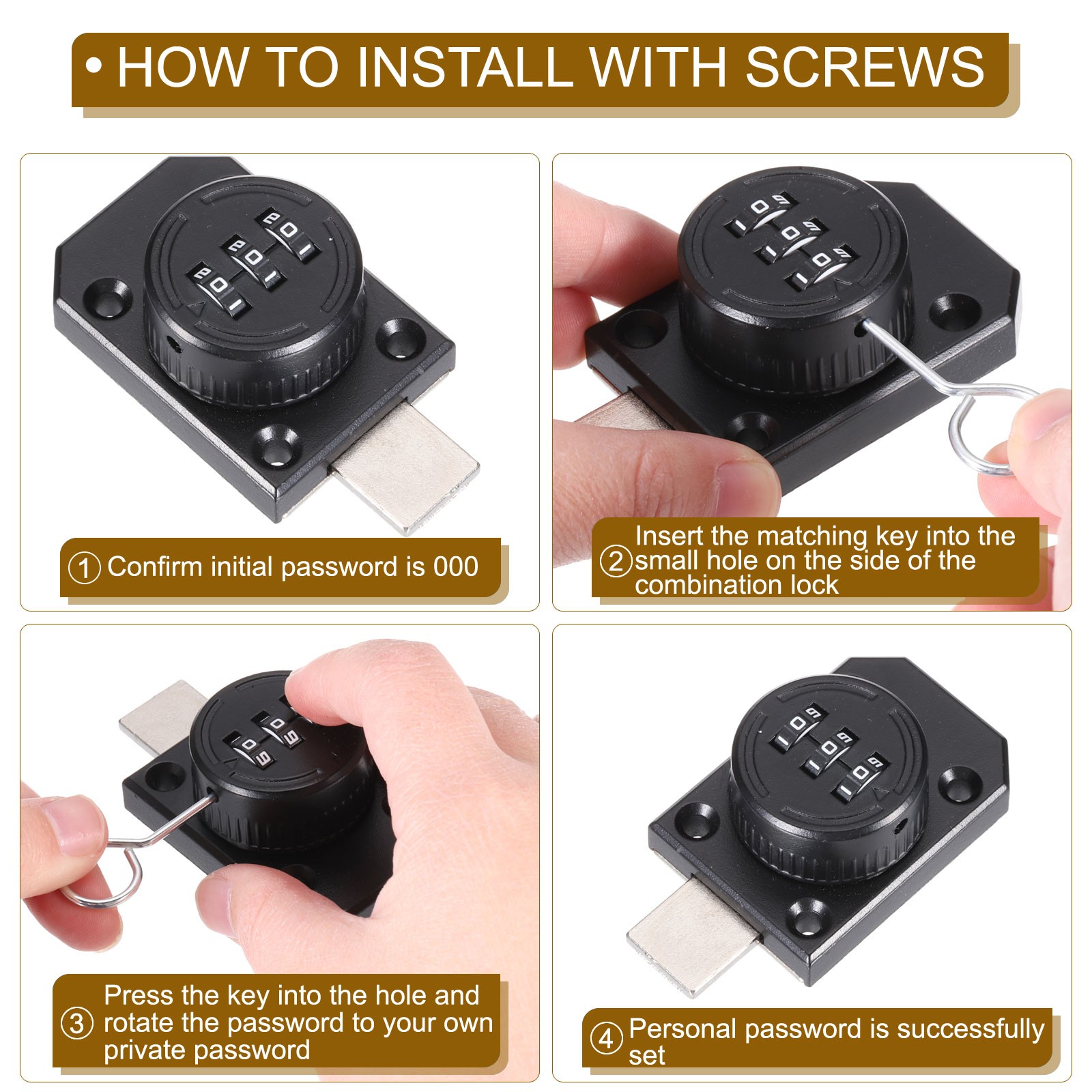 2 Pcs Keyless Combination Lock for Mechanical Wardrobe Black