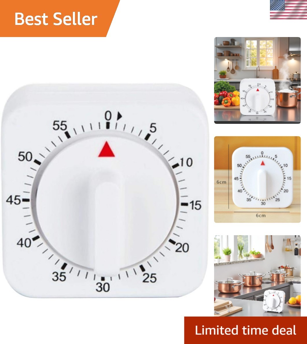 Precision Countdown Timer - 60 Minutes Mechanical Alarm for Baking and Cooking