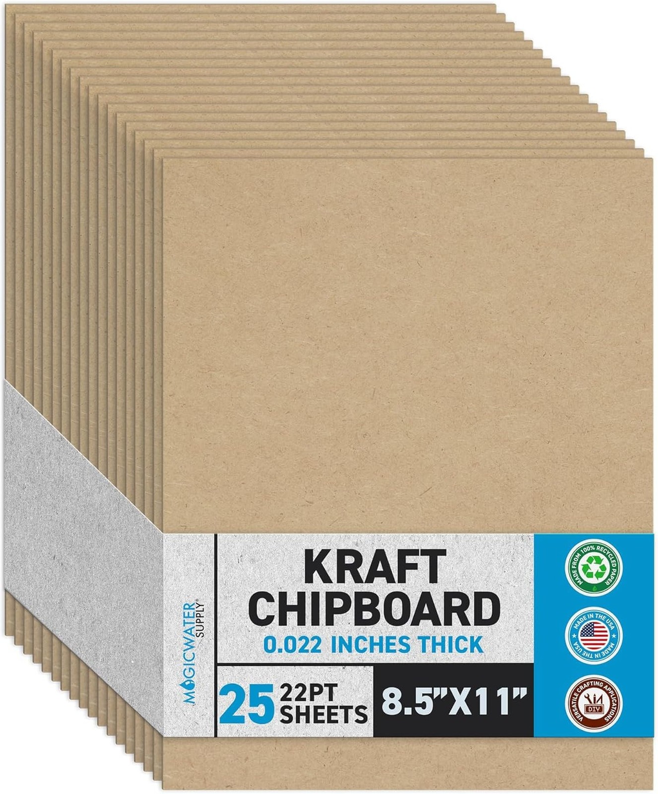 MagicWater Chipboard Sheet for DIY Projects - 8.5x11 Inch - 25 Pack - 22 pt -...