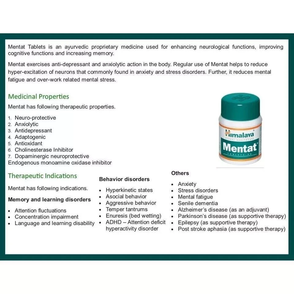 Himalaya Mentat Tablets For Memory Wellness (10* 60) Herbal Reduces Stress