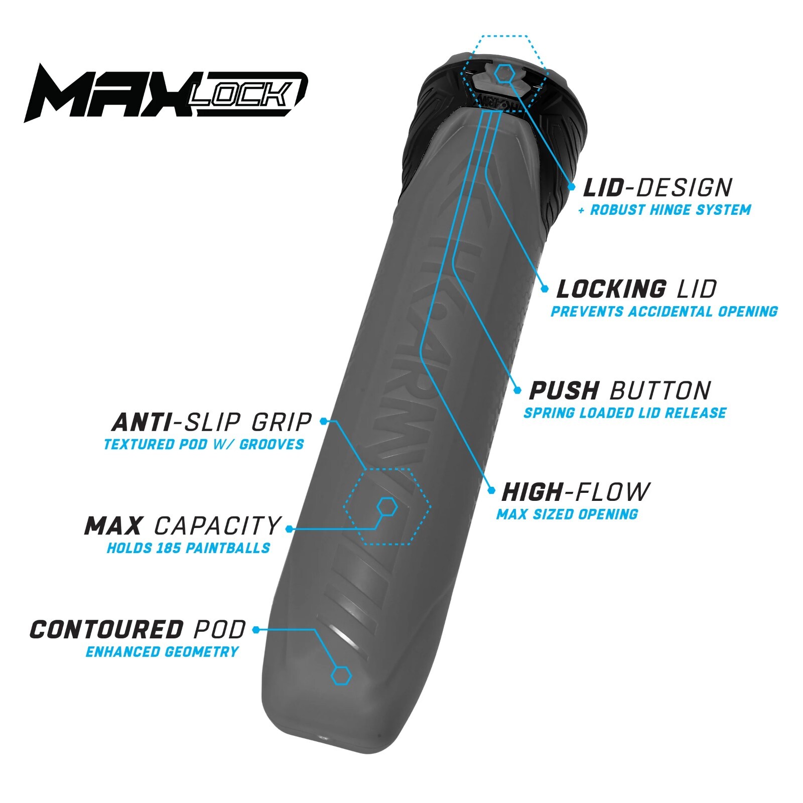 HK Army Max Pod 185 Round Pods - Graphite - Single - Paintball
