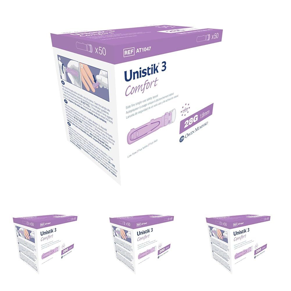 Owen Mumford Unistik 3 Safety Lancets (28G), 50 Count (Pack of 4)