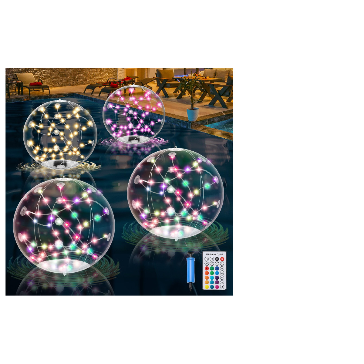 Lucksky 4 Pack Inflatable Solar Floating Pool Lights Rgbw 14.5 Waterproof Led