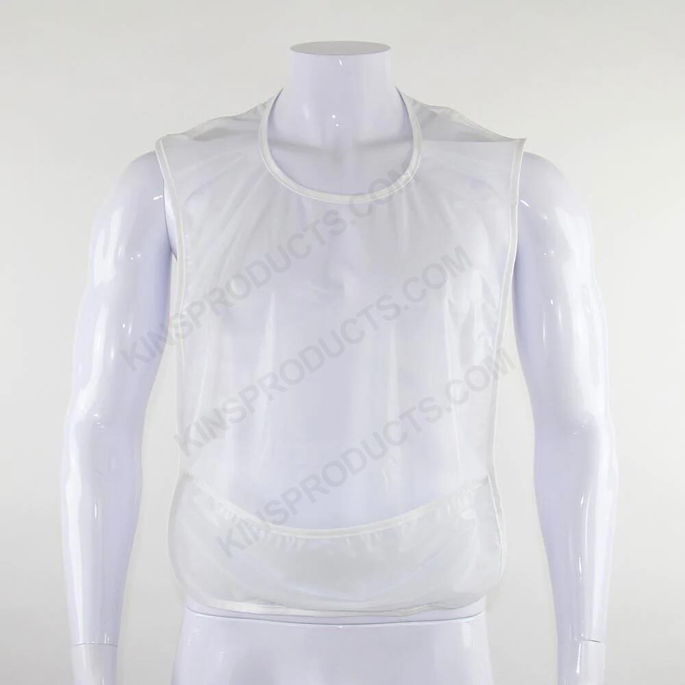 KINS White Neck Tie Adult Bib 6 Mil with Crumb Pocket 12400VW