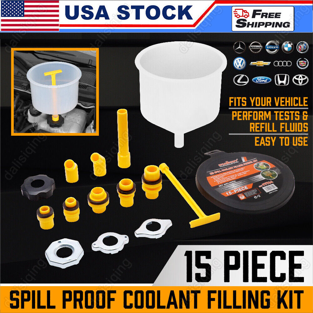 Spill Proof Radiator Coolant Filling Funnel Kit 15-pcs Cooling System Fill Kit
