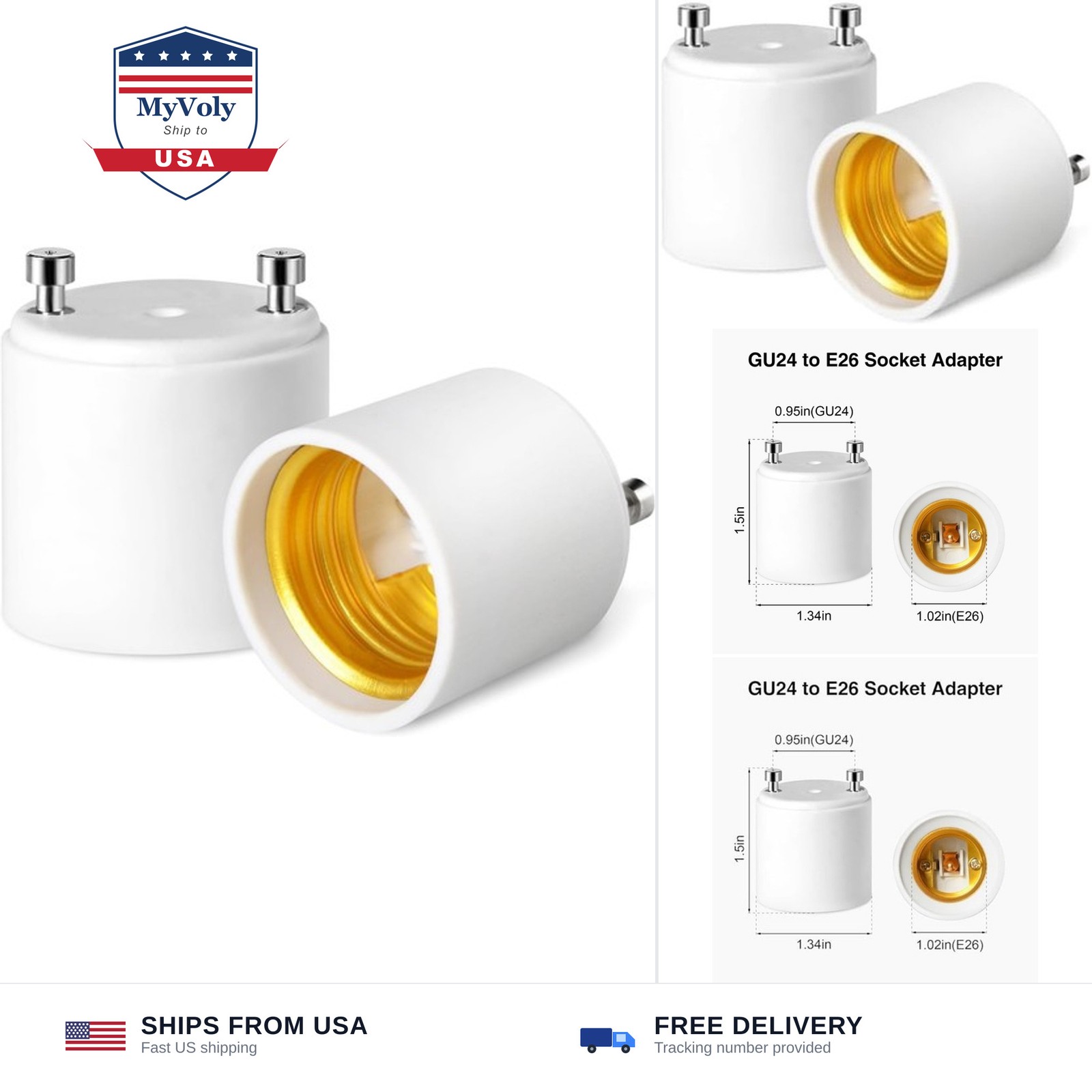 GU24 to E26 Adapter, Converts Pin Base Light Fixture to Standard E26 Socket |...