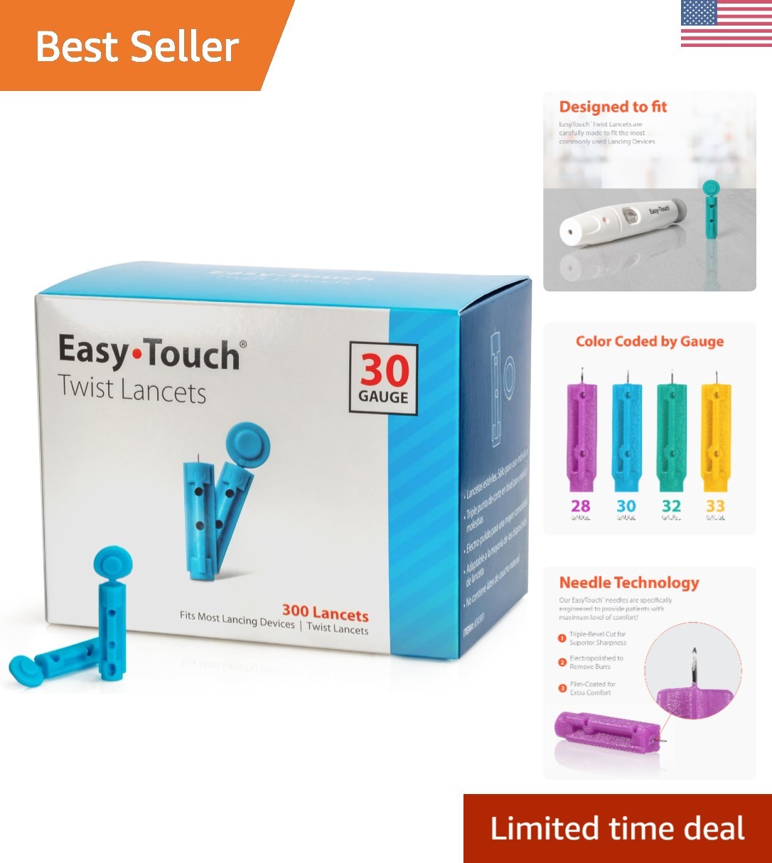 30G Twist Lancets - 300ct Disposable for Painless Blood Glucose Testing