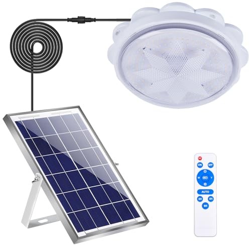 Solar Ceiling Light, Porch Ceiling Light with Remote, Dimmable Solar White