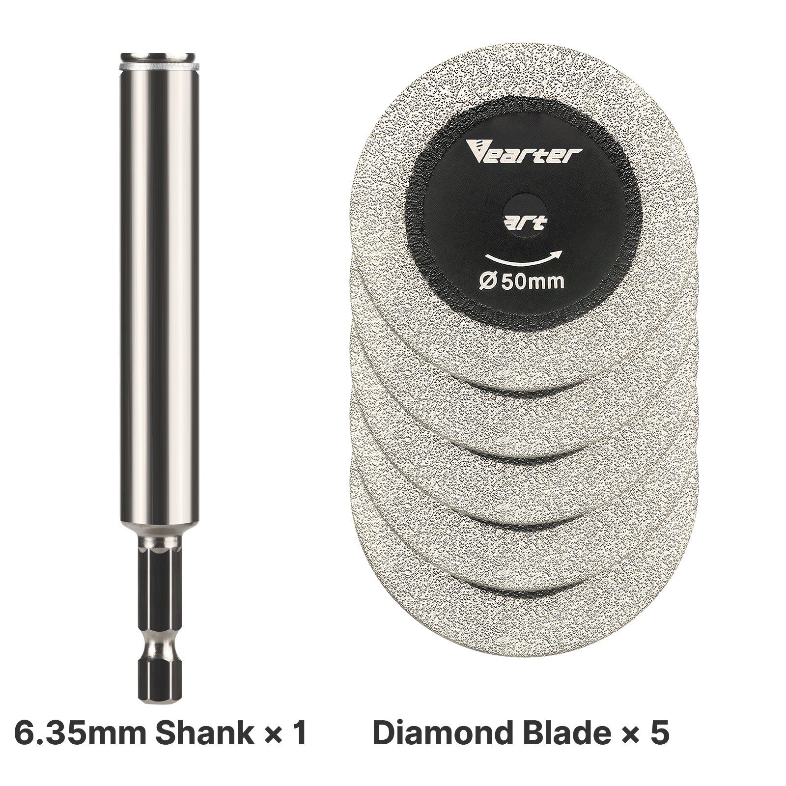 5Pcs 2'' Diamond Cutting Wheel Set with Hex Shank Mandrel for Drill Rotary Tool