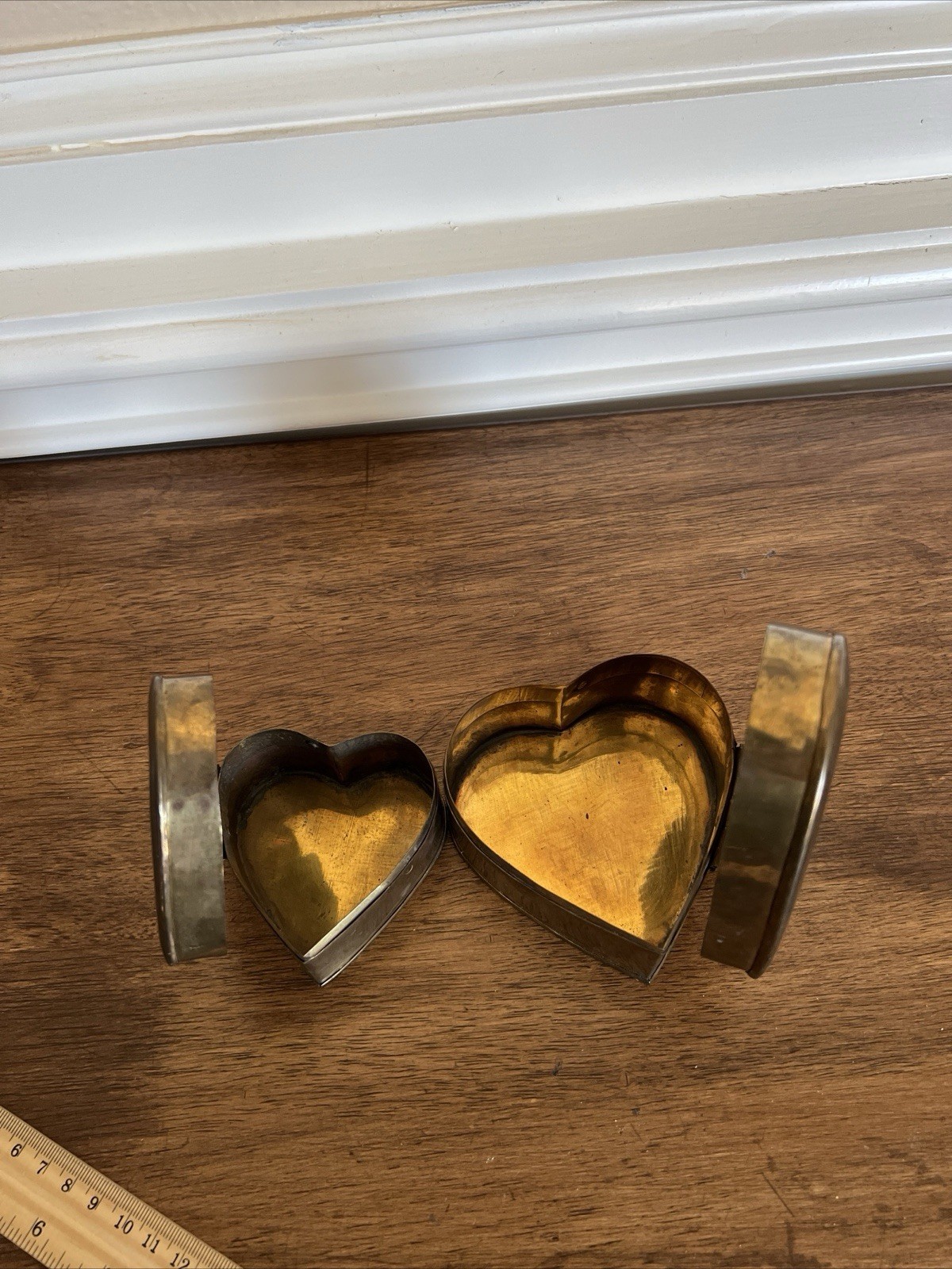 Set Of 2 Heart Shaped Polished Brass Hinged Nesting Boxes