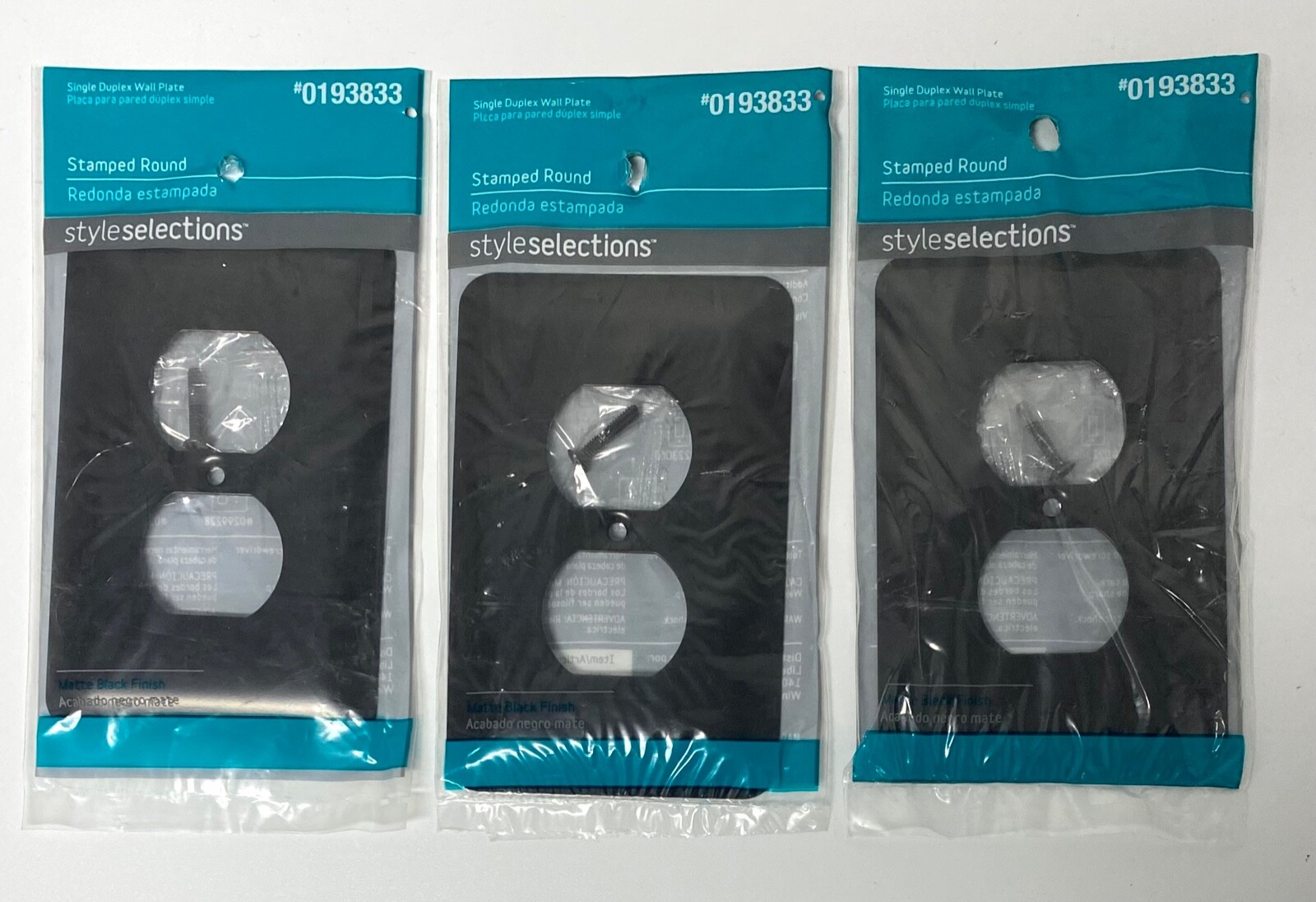 (LOT OF 3) 193833 STYLESELECTIONS STAMPED ROUND DUPLEX WALL PLATE MATTE BLACK