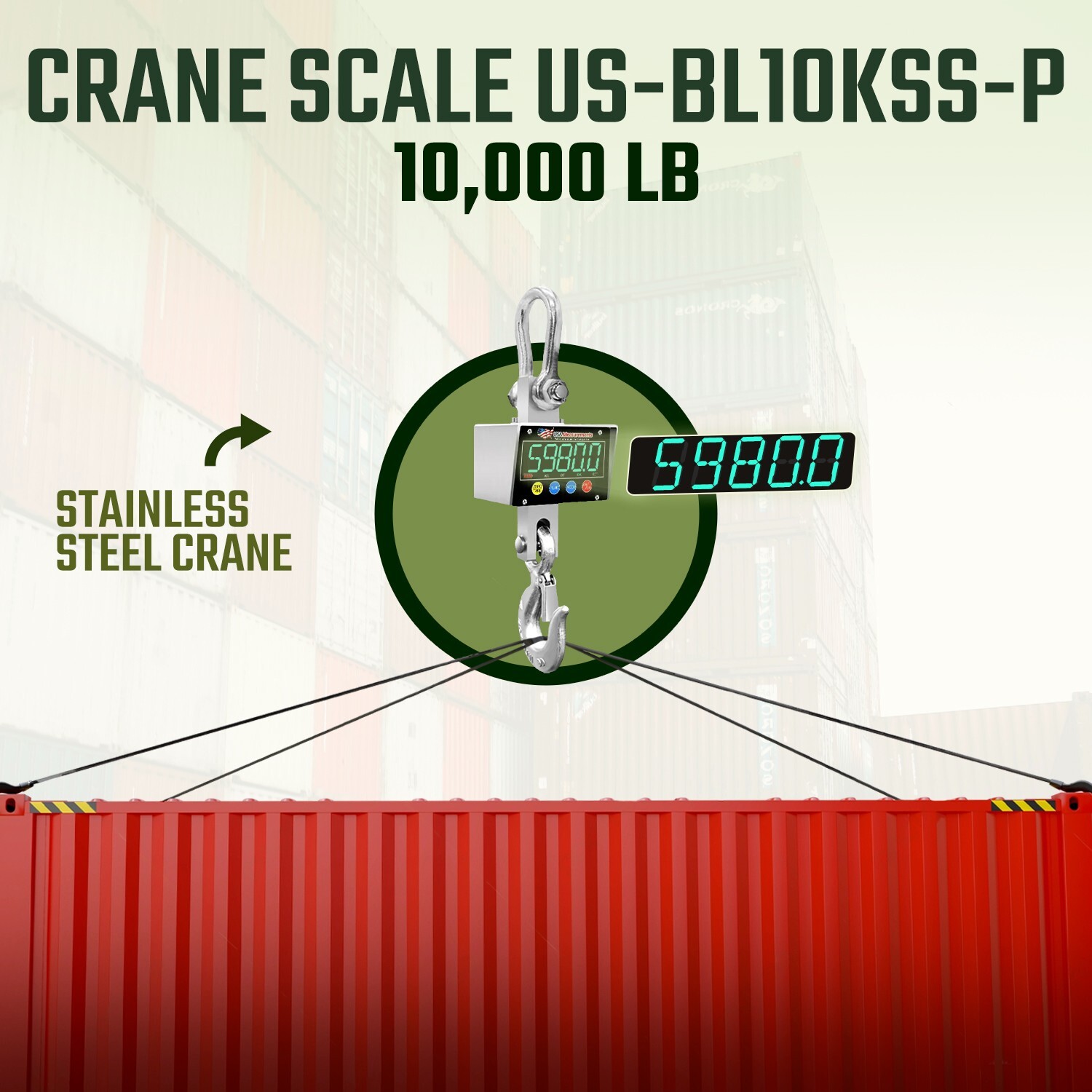 Stainless Steel 10,000 lb Crane Scale Wireless with Android App & Certificate