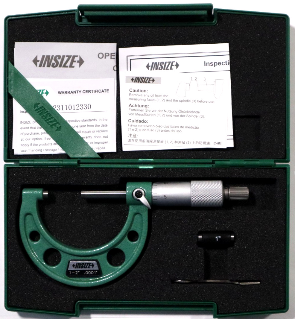 INSIZE 1-2" OUTSIDE MICROMETER, 0.0001" GRADUATION 3203-2A
