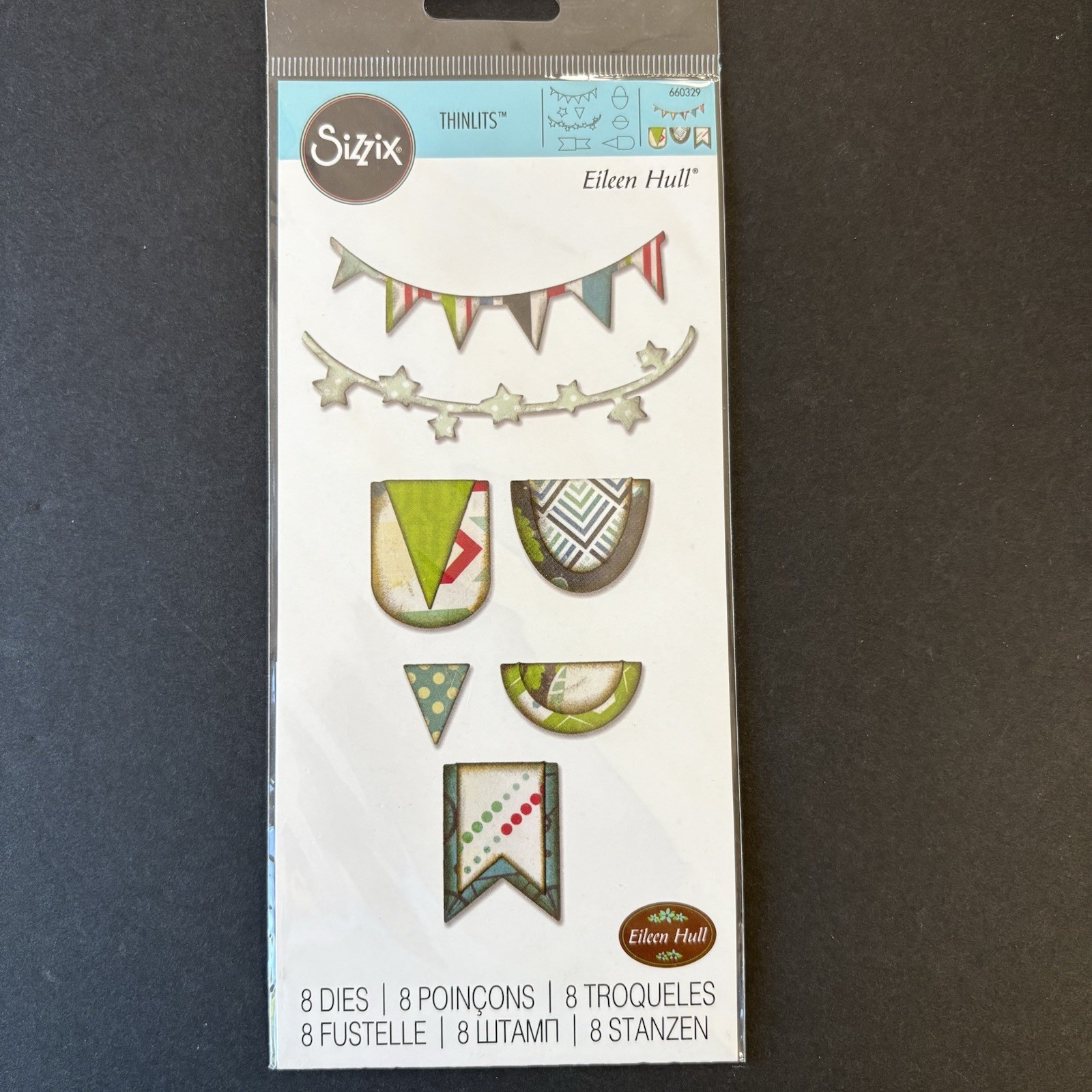 Sizzix Banners & Pennants Flags Stars Set of 8 Thinlit Dies New Hull 660329