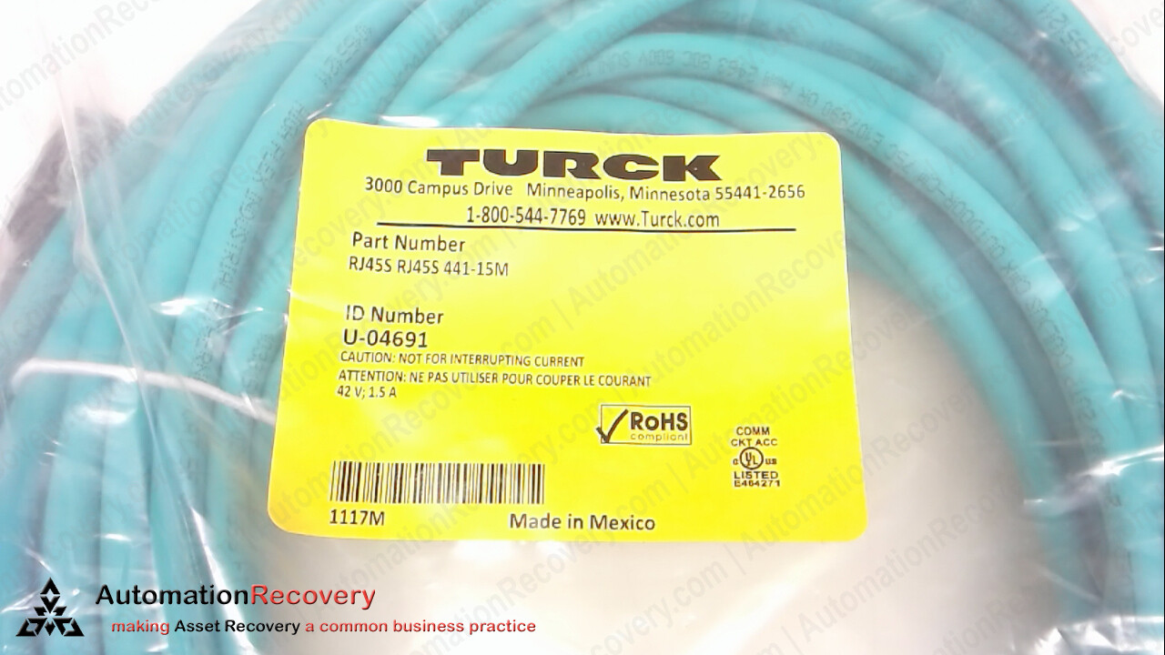 TURCK RJ45S RJ45S 441-15M, ETHERNET CABLE ASSEMBLY, U-04691, NEW #330572