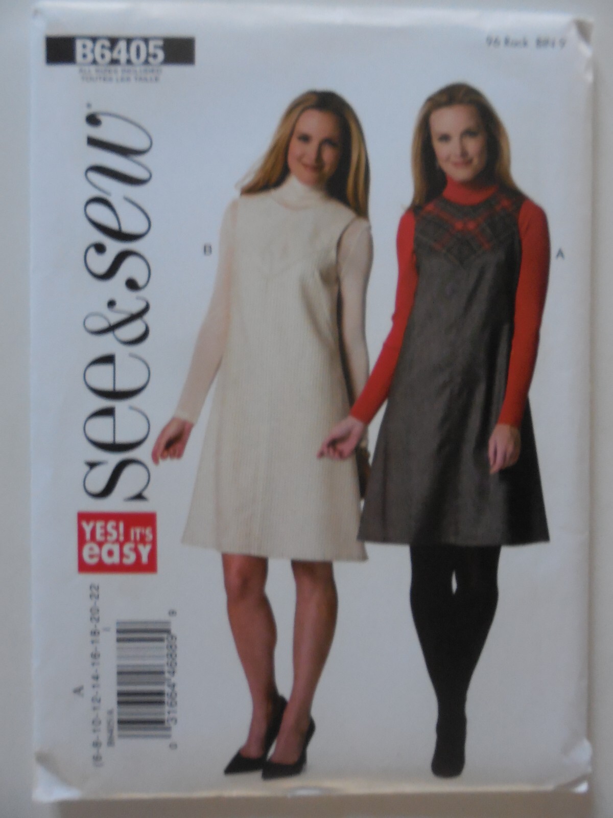 Butterick See & Sew Easy Sewing Pattern  #B6405,  Sizes  6-22,   Misses'  Jumper