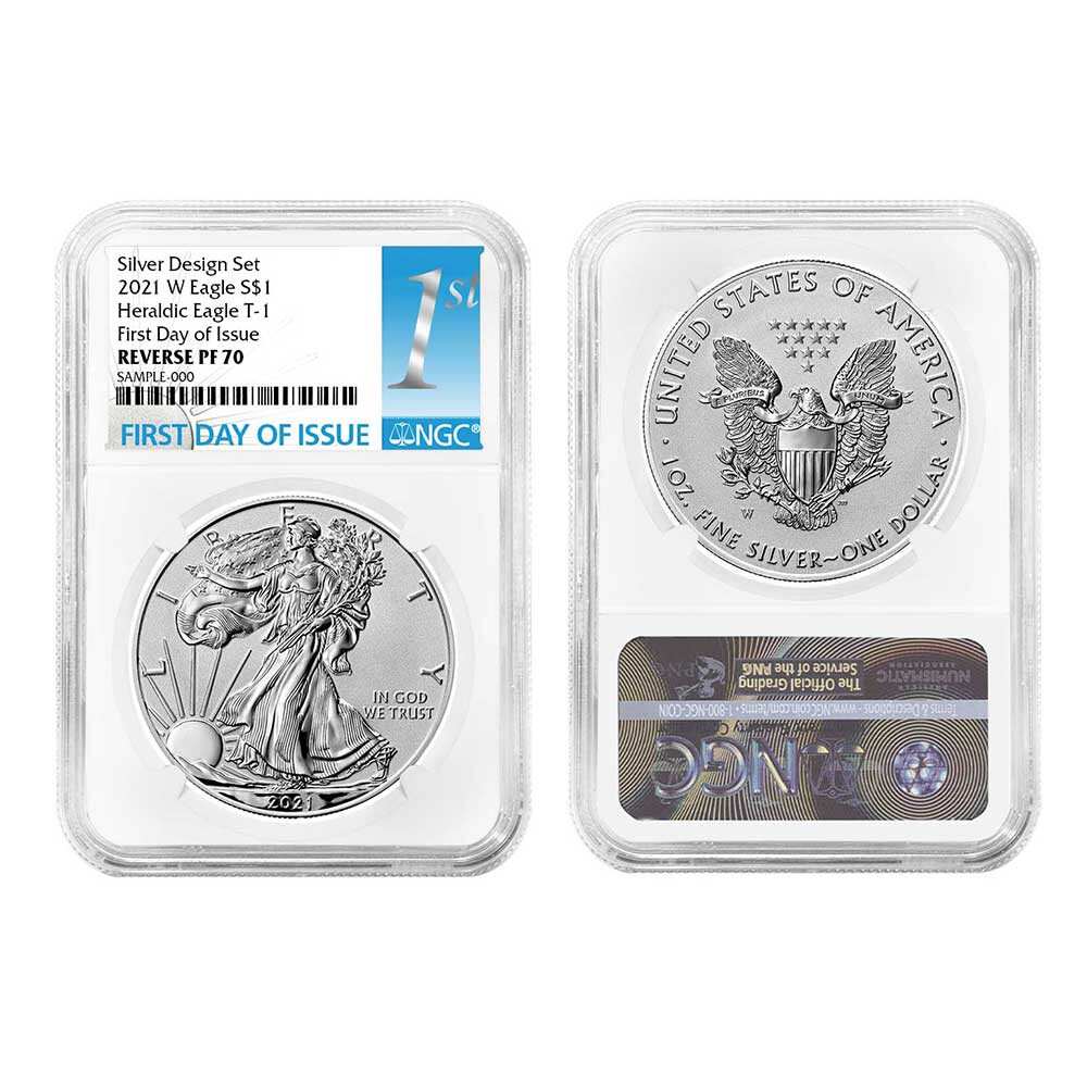 2021 Reverse Proof American Silver Eagle Designer 2pc Set NGC PF70 FDI First Lab