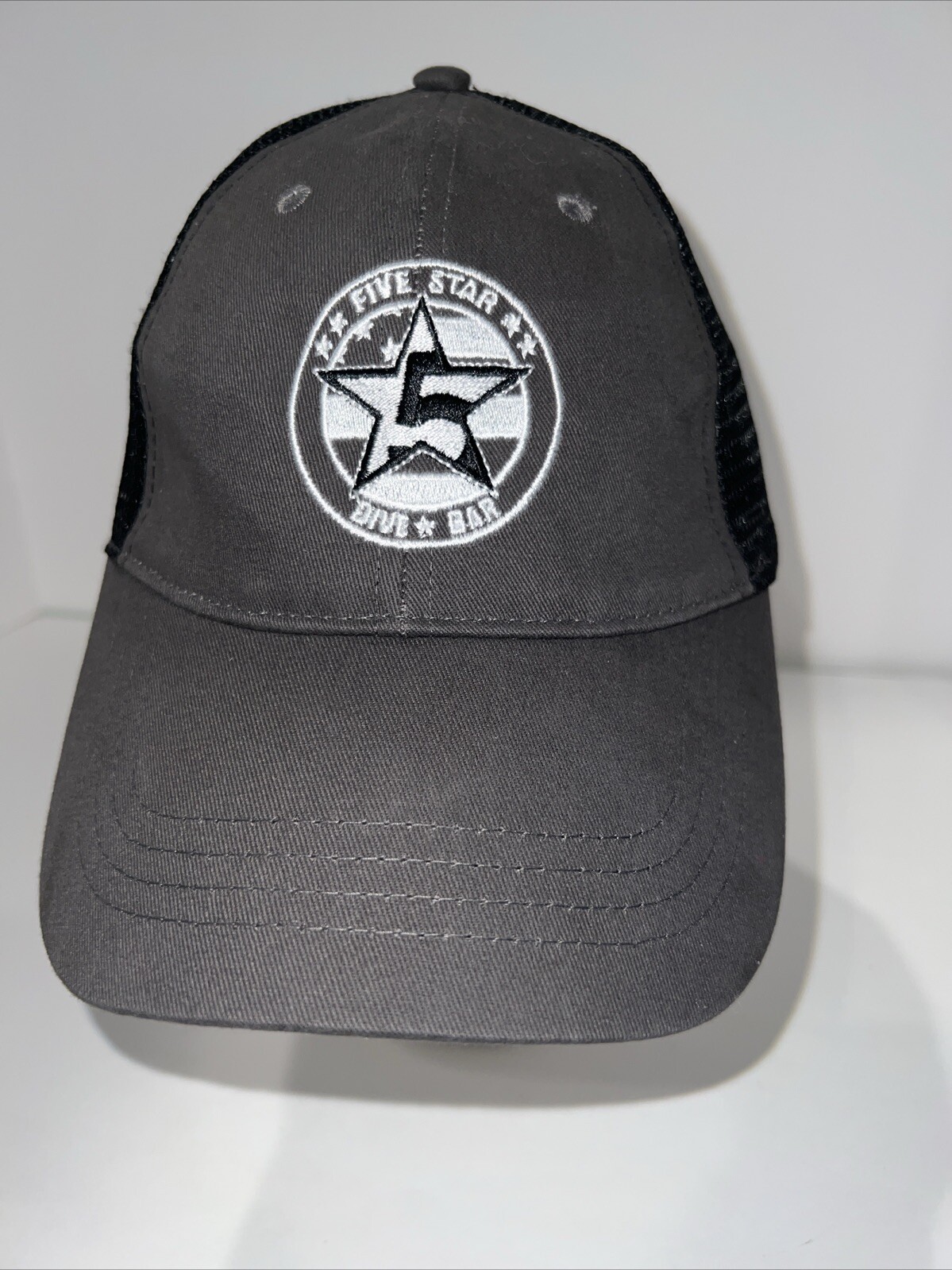 Five Star Dive Bar Trucker Hat Cap Gray Fabric Black Mesh Snapback Cap American
