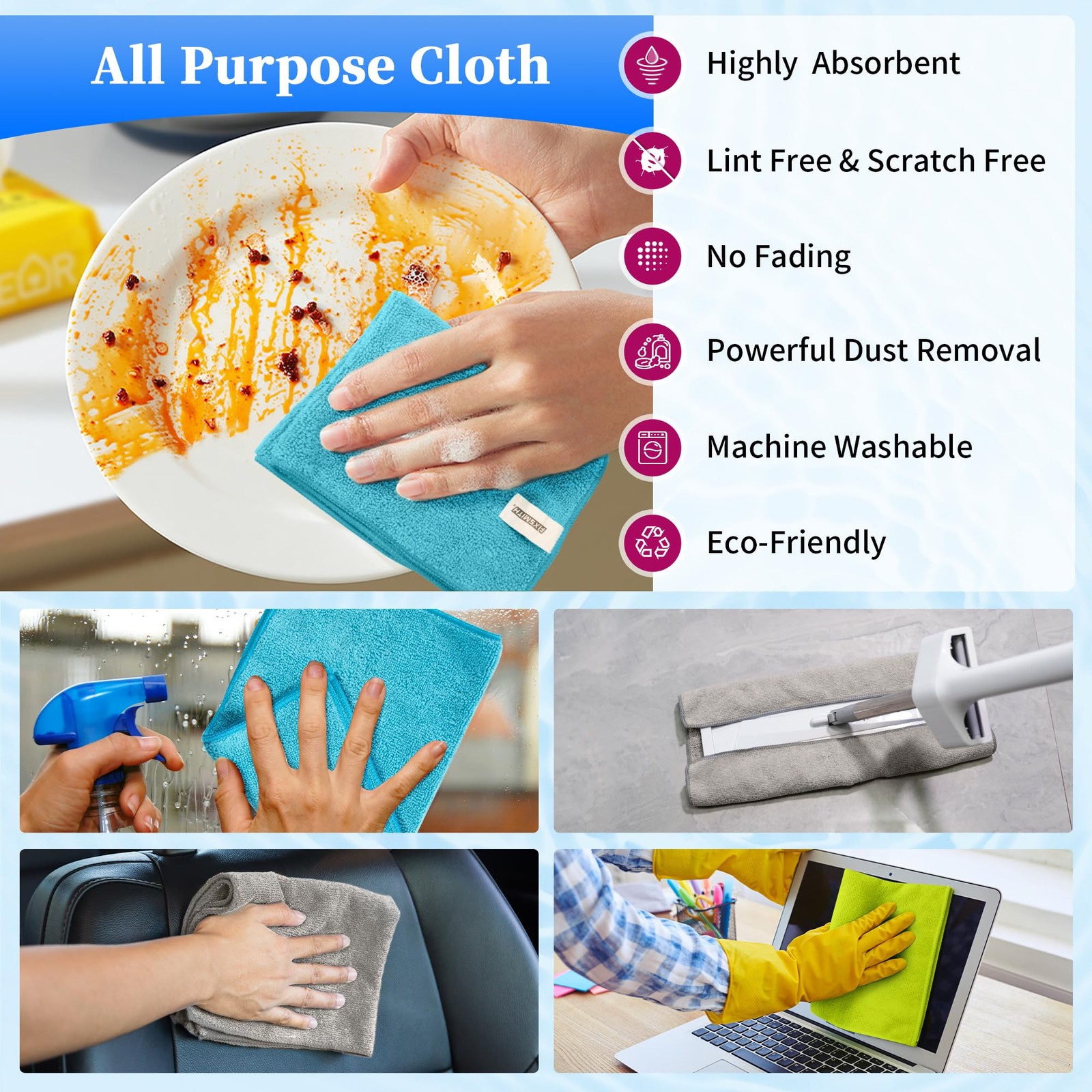 FIXSMITH Microfiber Cleaning Cloth - Pack of 12, Multi-Functional Towels, Siz...