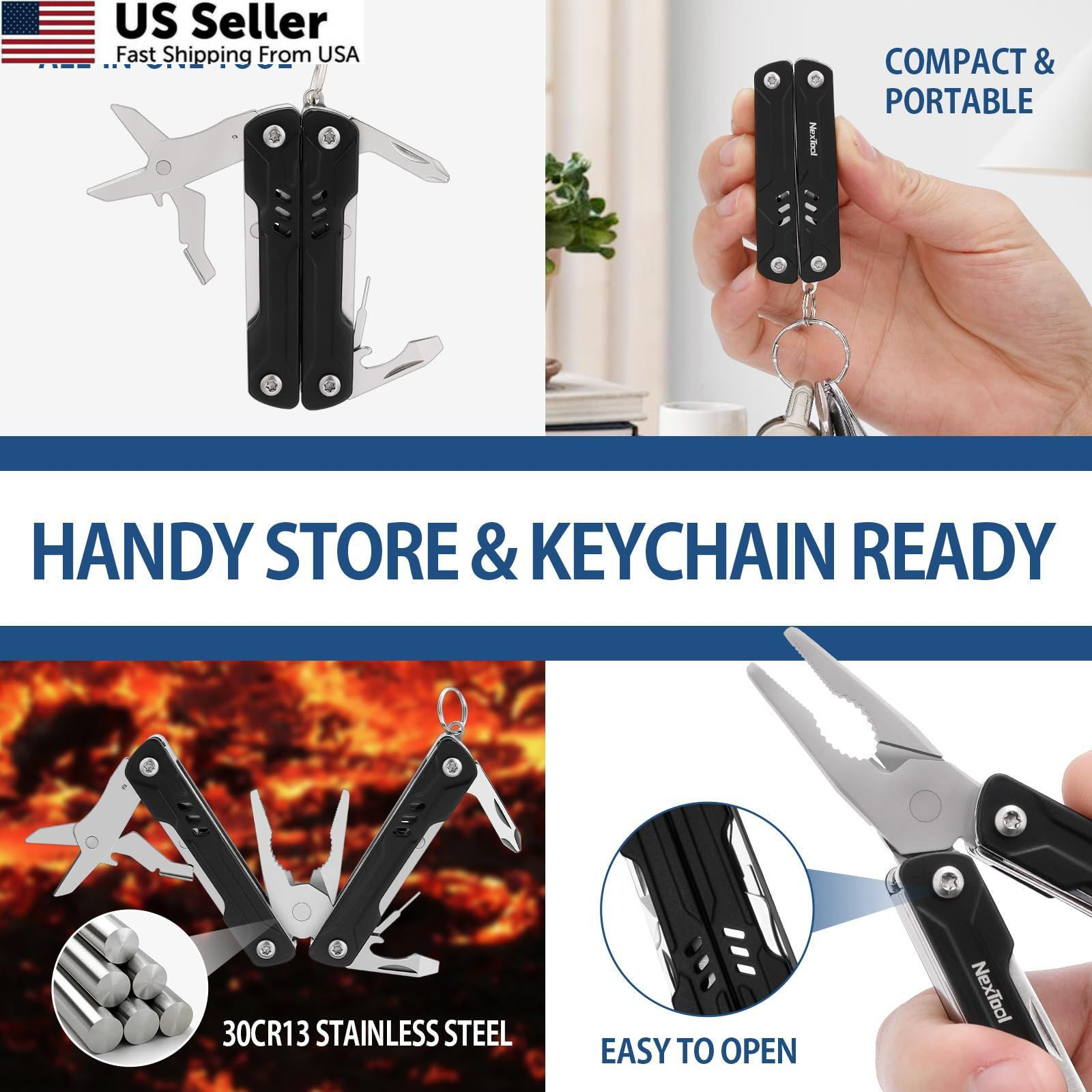 NexTool Mini Multitool - 9 in 1 Keychain Pocket Size, Sailor Lite