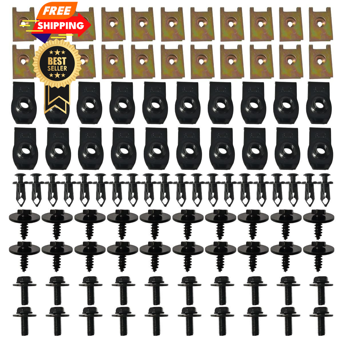 100PCS Automotive Screws and Bolts, Car Body Bolts for 100PCS, Gold/Black