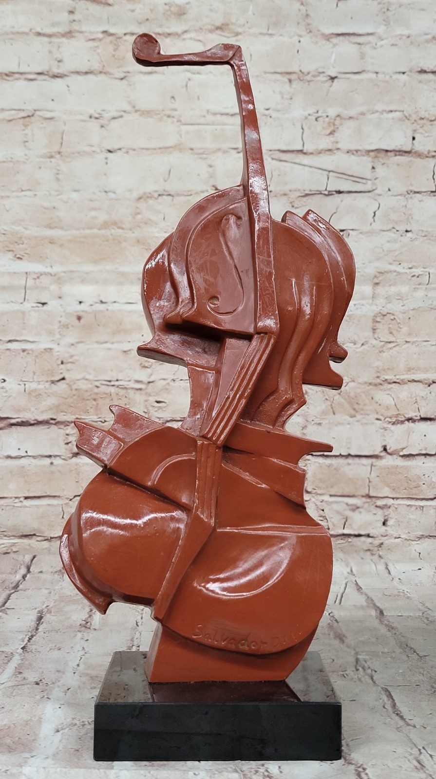 Bronze Violin Dali Inspired Modern Sculpture on Marble Hot Cast Collectible