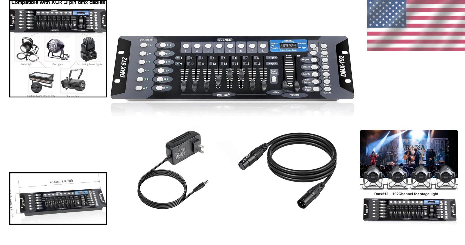 DMX Controller with 6.6ft Cables - 192 Channels