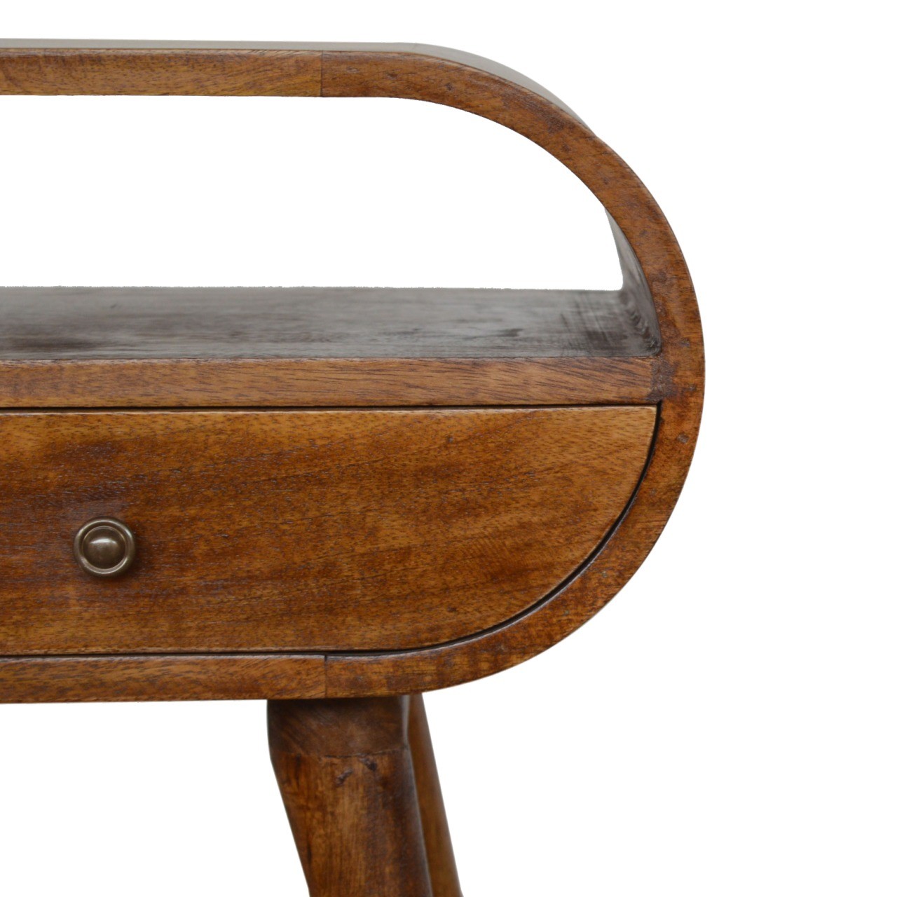 Chestnut Solid Wood Nightstand, Circular Open Bedside Table, 1 Drawer, Mango
