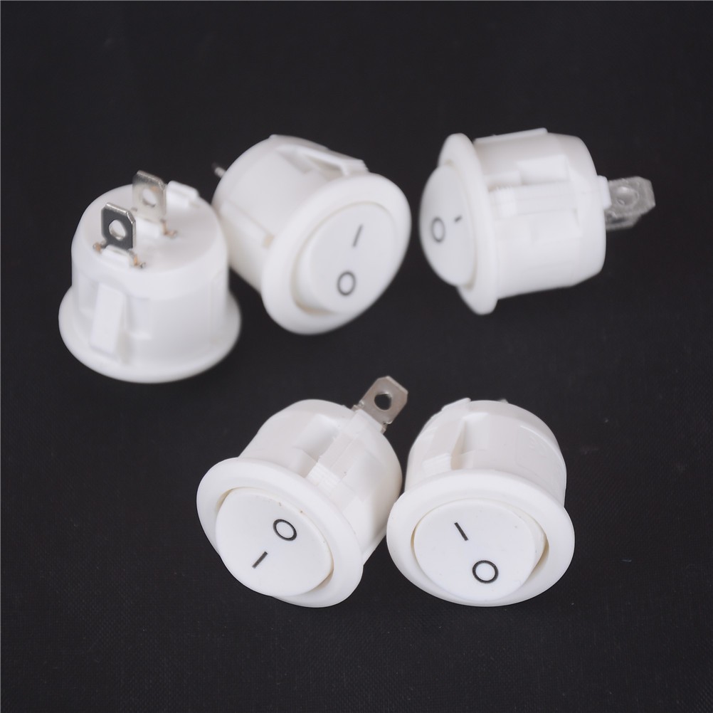 5Pcs Mini Round White 2Pin Terminal SPST ON-OFF Rocker Switch Snap-in 20mm 12 N8