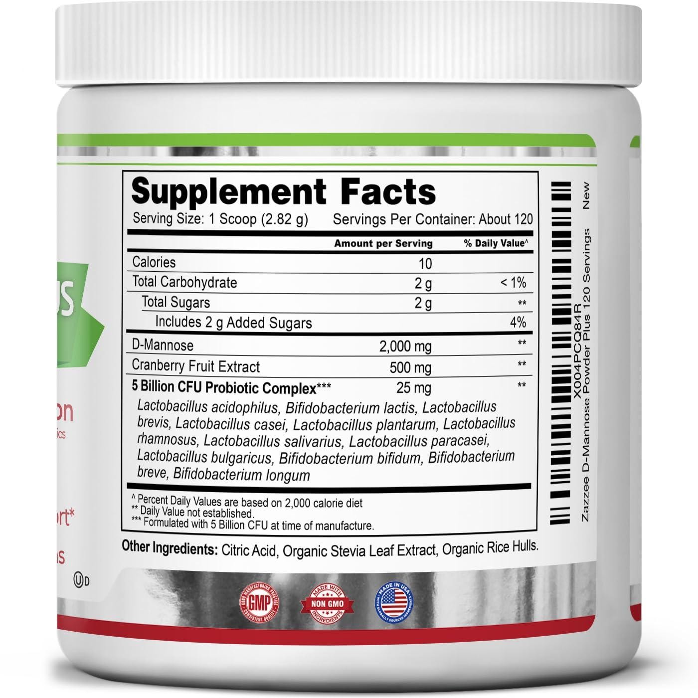 D-Mannose Powder Plus, 2000 mg, 120 Servings, Potent & Fast-Acting, Kosher