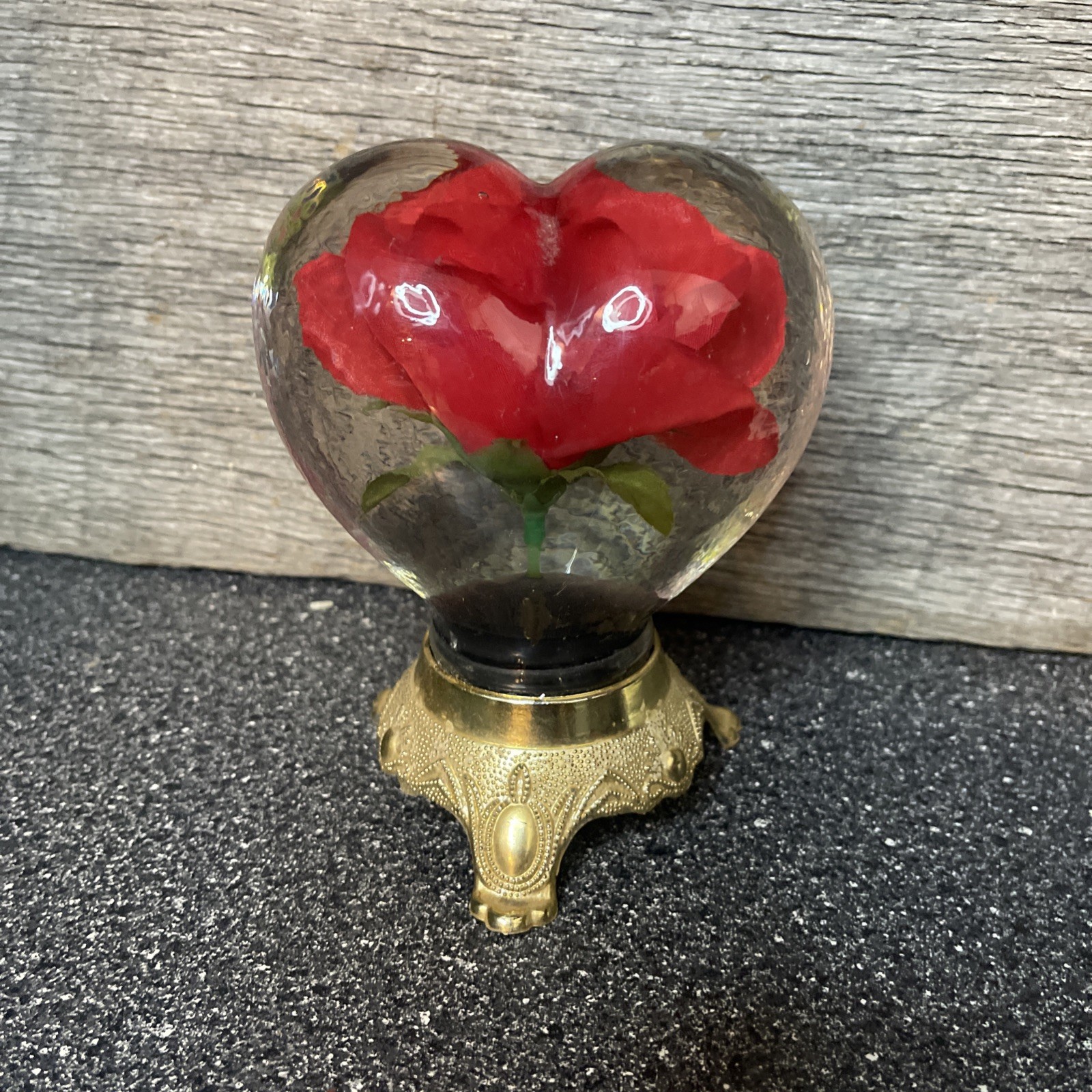 Floating ROSE Flower inside Glass Globe on Decorative TIN Base