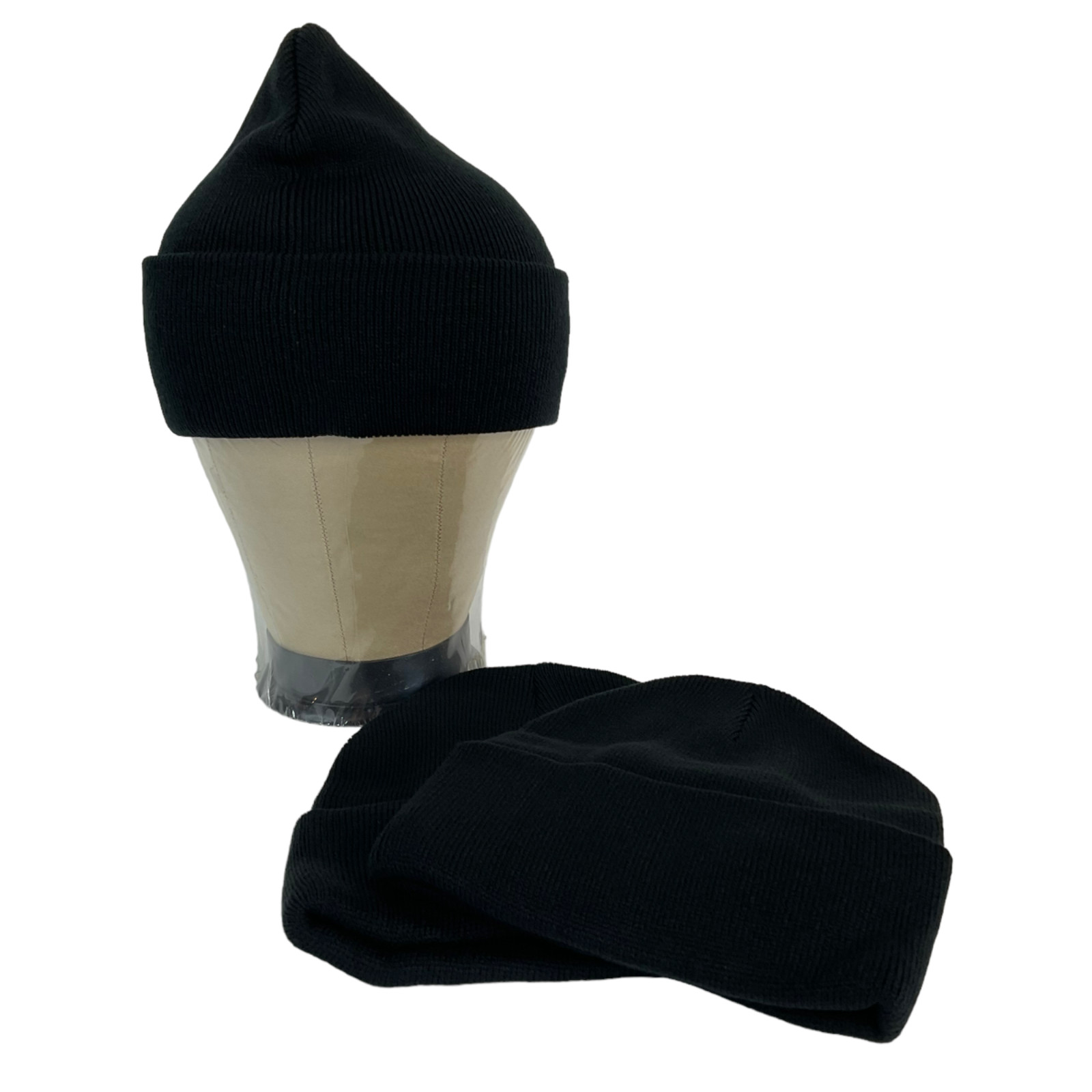 Winter Hat Knit Watchman Police Wicking Fold Up beanie Acrylic Black 2 Pk New
