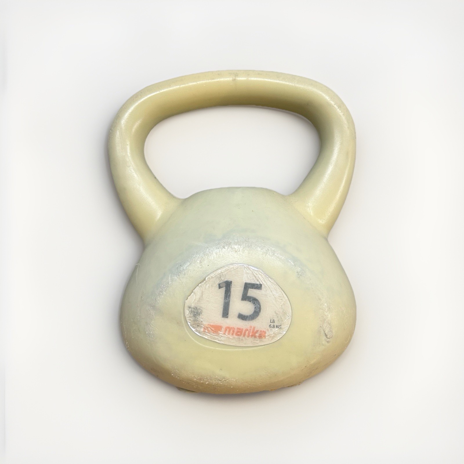 Marika 15 lb Yellow Vinyl Kettlebell with Ergonomic Handle