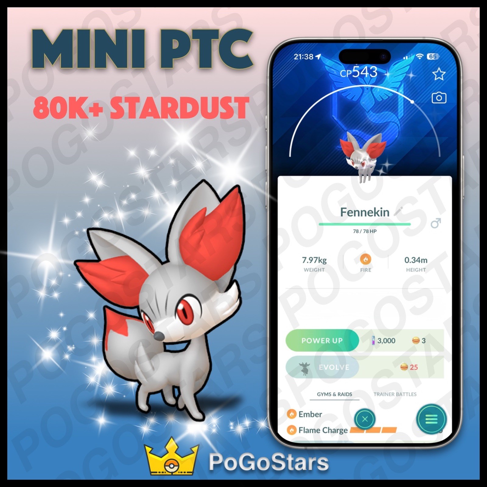 Pokémon PTC Go - Shiny Fennekin - Team Mystic✨Special Background✨